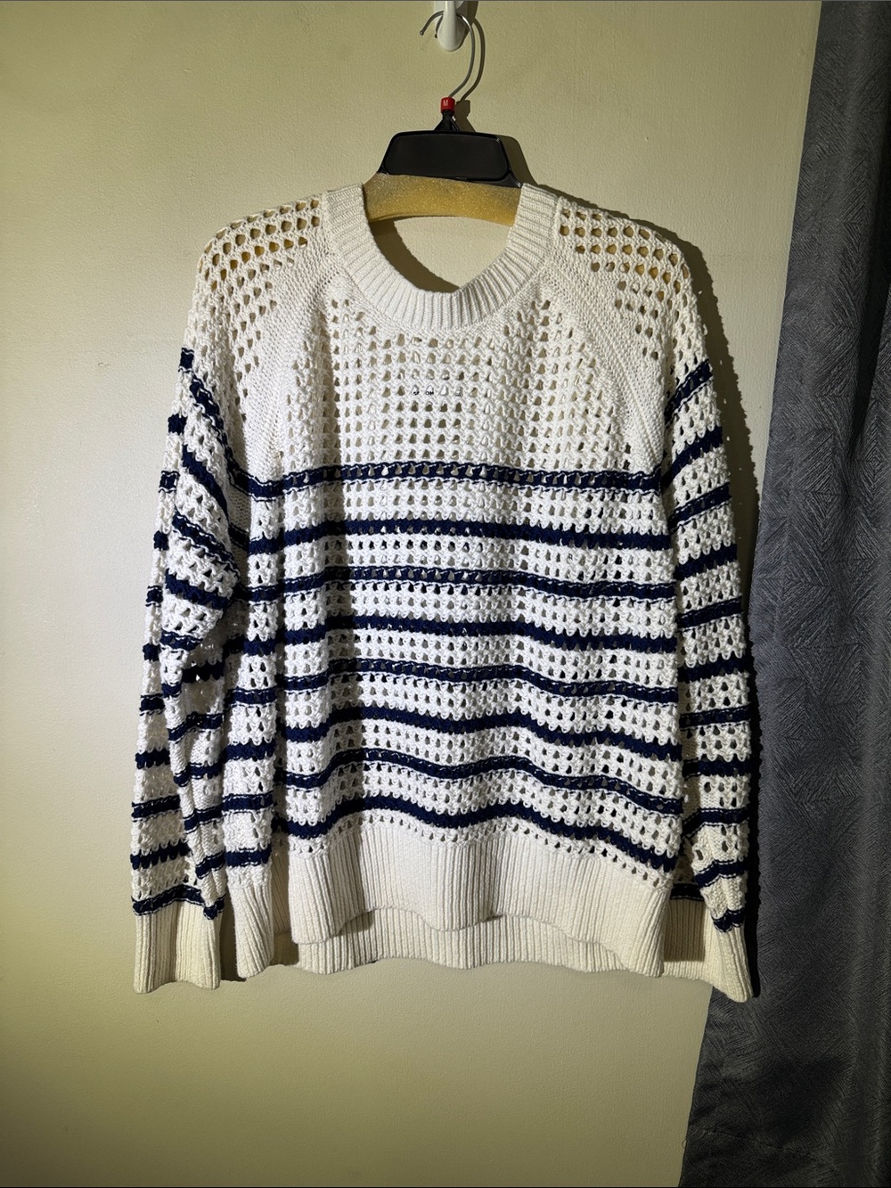 Sonoma Open-Knit Striped Sweater in White and Navy